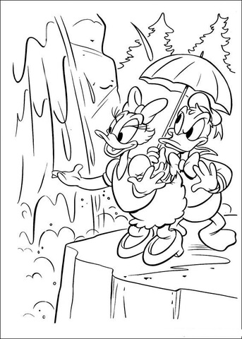 Donald With Daisy  Coloring Page